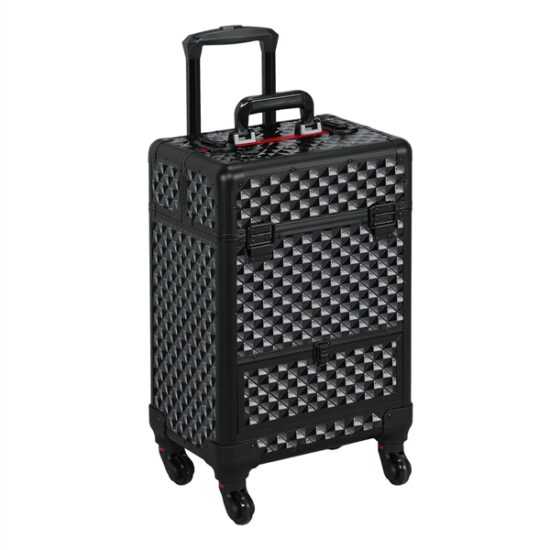 Kosmetický kufr LUXURY 2v1 - černo-černý se zásuvkou